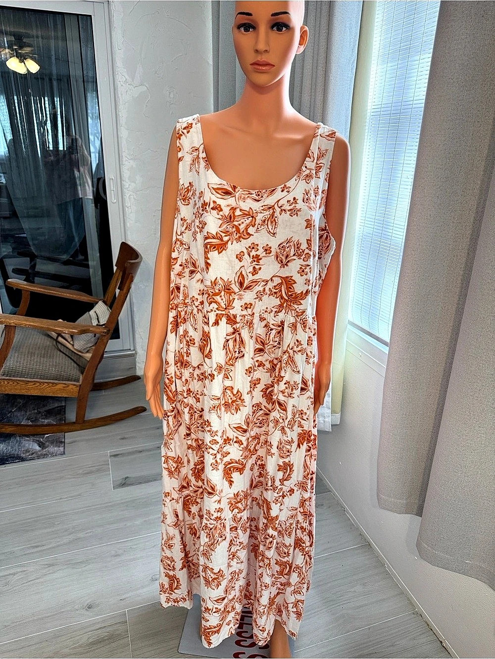 J.Jill Orange & White Paisley Cotton Maxi Dress Size 3X